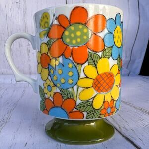 MCM Retro Pedestal Mug Stacking Cup Groovy flower design